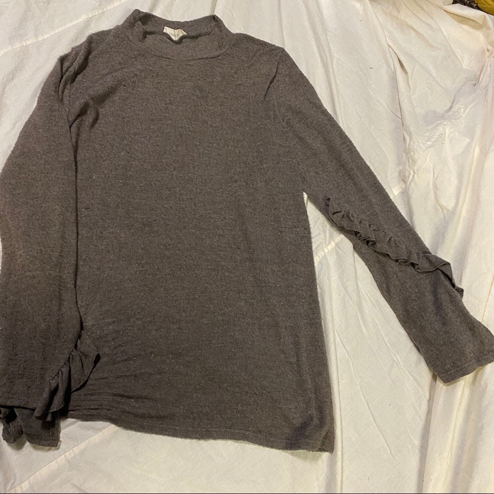 Gray Adora Ruffle sleeve mock-neck: SZ M